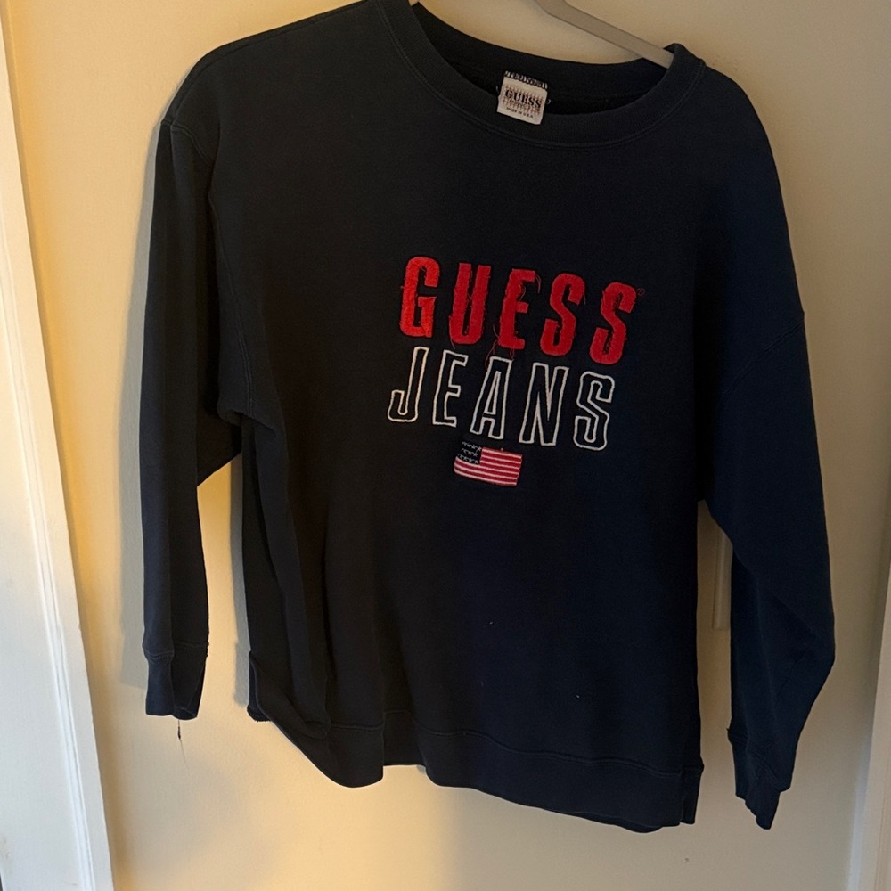 Vintage Guess Navy Sweatshirt with Red and White Logo